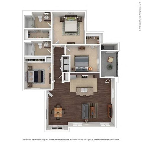 Floor plan for 3 beds, 2 baths, 1305 sqft